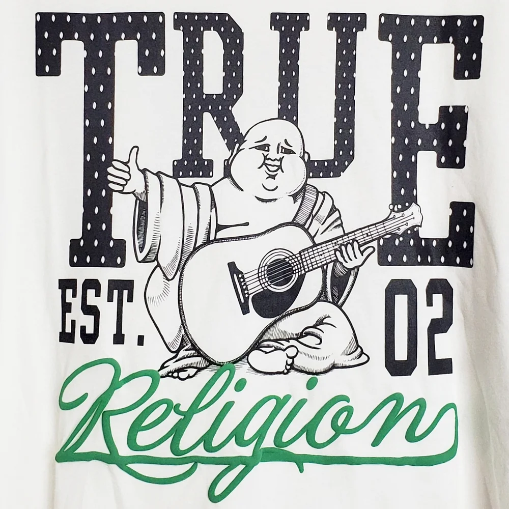 NWT True religion short sleeve tee shirt white true 02 buddha guitar graphic